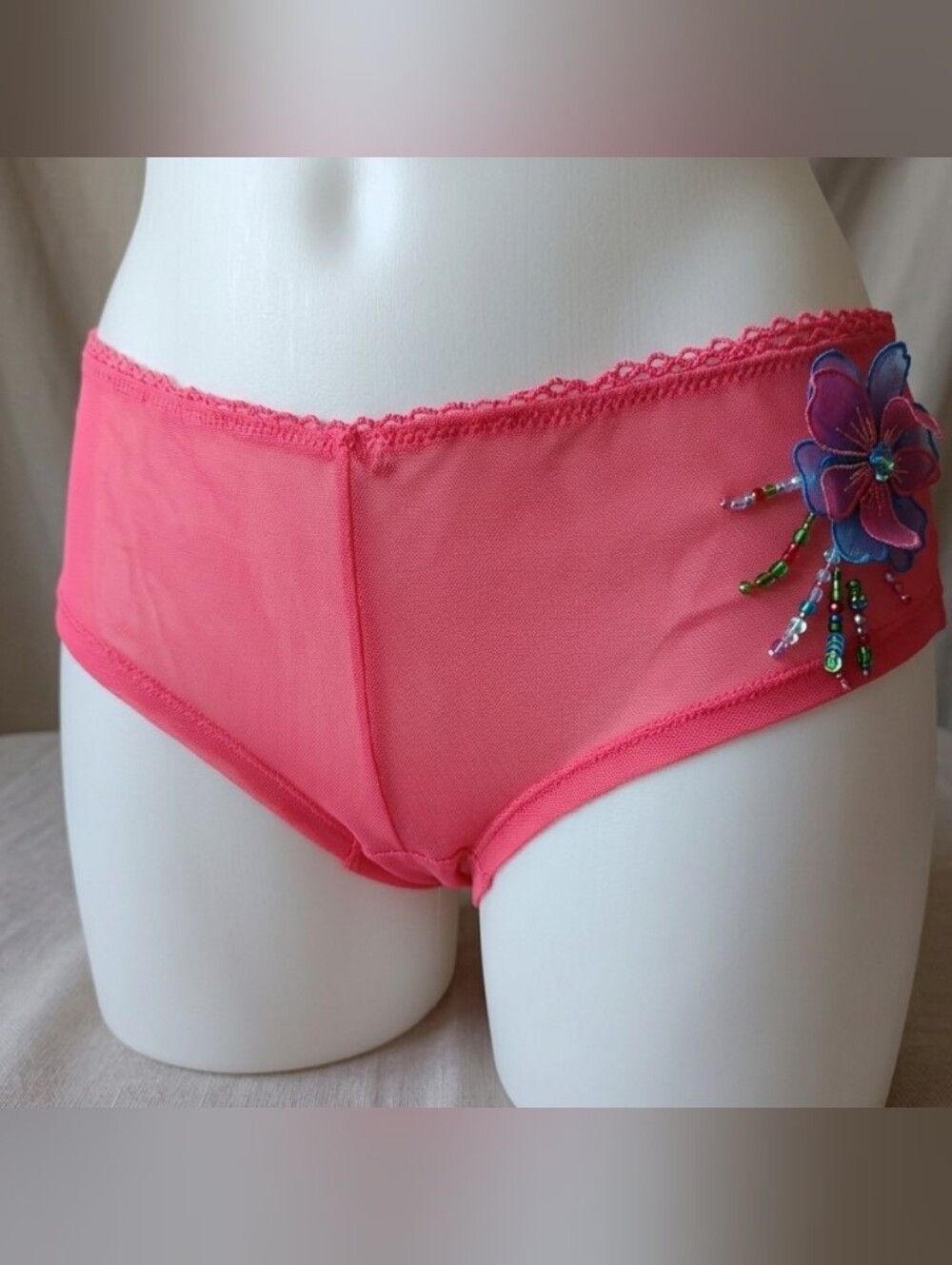 Vintage Delicates Floral Beaded Panties, Size M/L